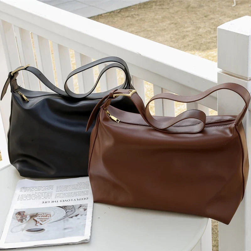 Vintage Big Capacity Shoulder Bag | Soft Leather Crossbody & Armpit Satchel Bag (Casual Portable Handbag Purse - Bolsa)