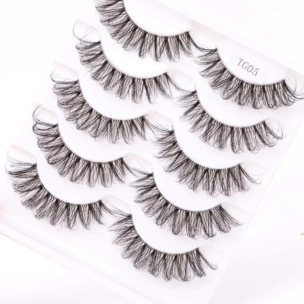 Yiernuo 1/5 Pairs Long Transparent Band Vegan Eyelash D Curl Russian Eyelashes Clear Band Lashes Invisible Band Lashes