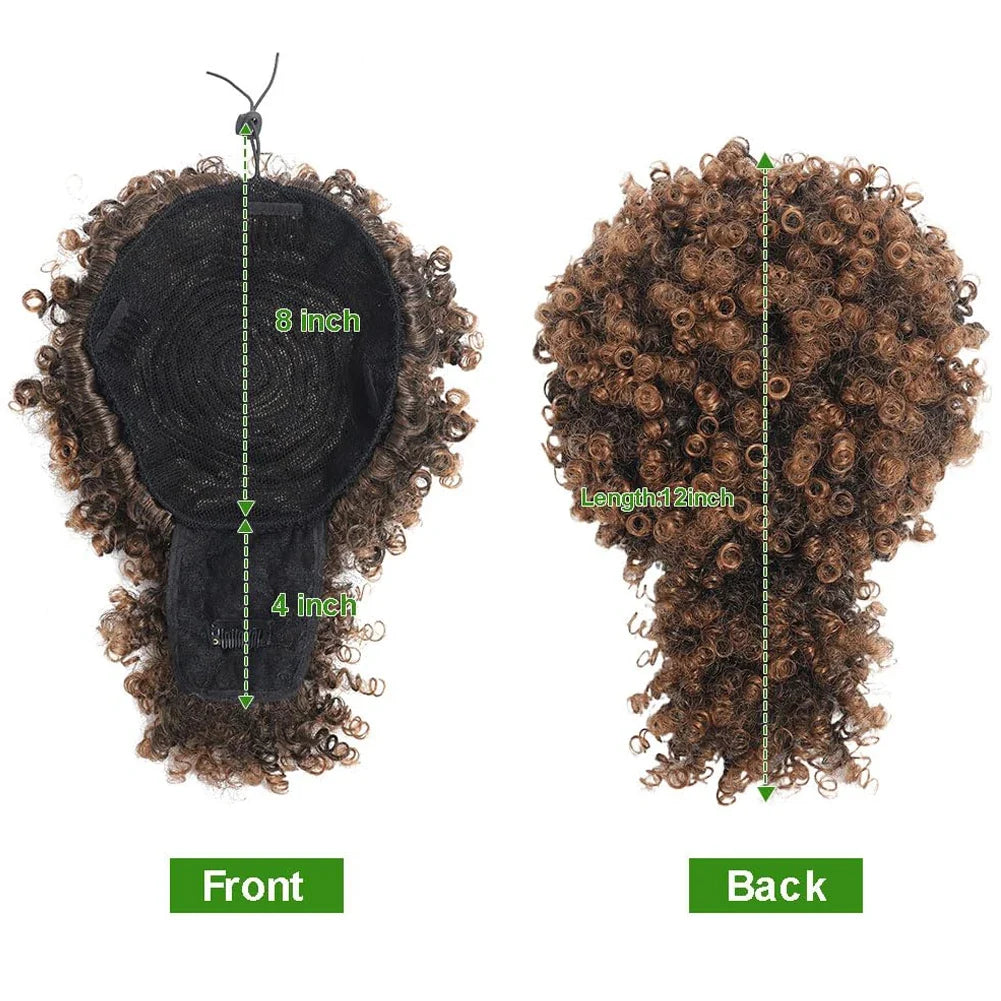 Afro Puff Kinky Curly Drawstring Ponytail Extension with Bangs | Synthetic Updo Hairpiece for Black Women | 12 Inch