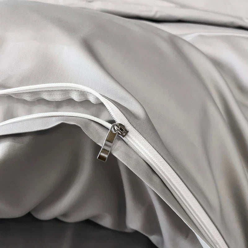 Hotel Style Bedding Set Luxury Golden Embroidery Duvet Cover Grey Egyptian Cotton Bed Sheets Pillowcases Solid Color Bedclothes