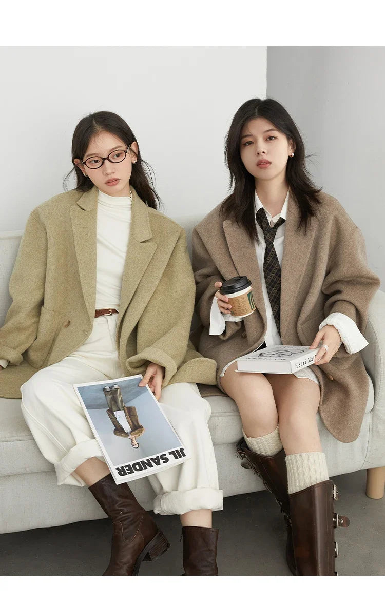 CHIC VEN New Women Woolen Coat Loose Solid Mid-length Double-sided Oversized Office Ladies Jackets Outerwear Autumn Winter 2026