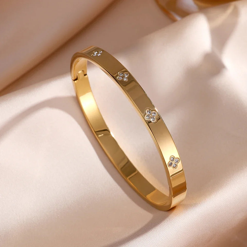 ZAKOL 5/1pcs Sparkling Zirconia Inlaid Stainless Steel Bracelet Set for Women Stackable Bangles Fashion Non Fading Jewelry Gift
