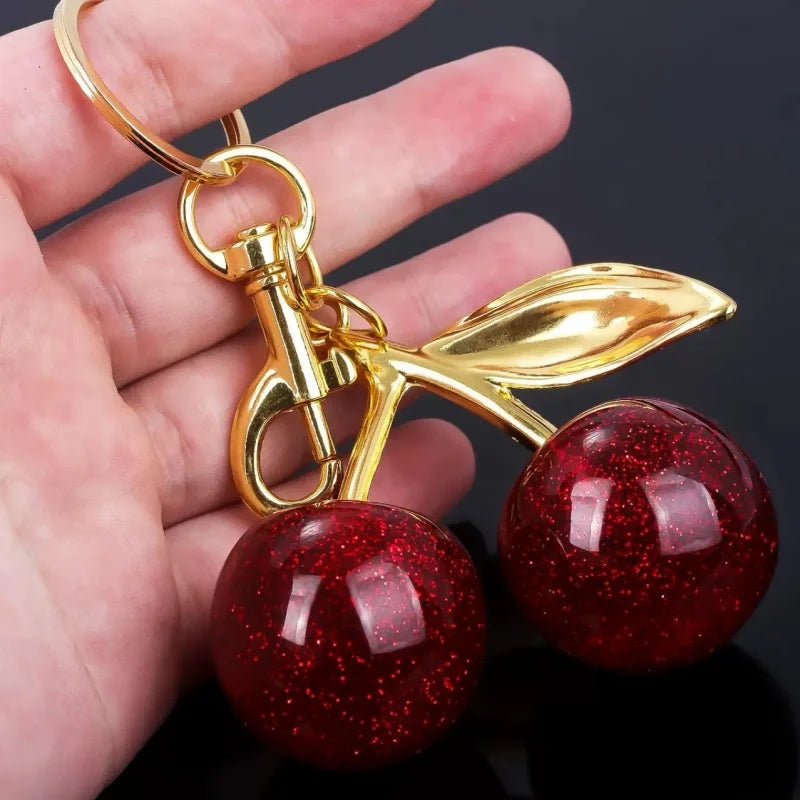 Fashion Cherry Charm Pendant Keychain Red Crystal Fruit Style Cute Bag Decor Accessory Sweet Present for Girls & Women