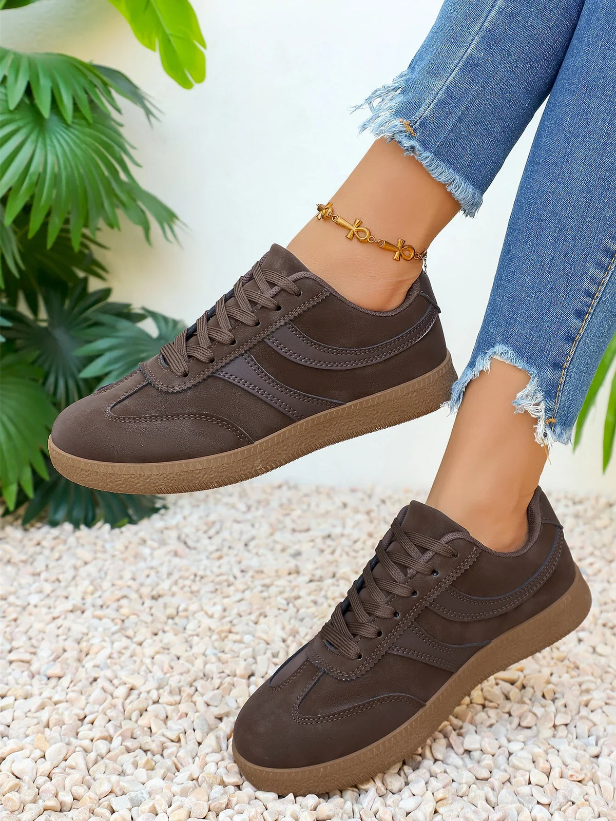 Retro Brown Platform Sneakers Women 2026 Flat Trend German Training Shoes Woman Plus Size 43 Non-slip Thick Sole Vulcanize Shoes