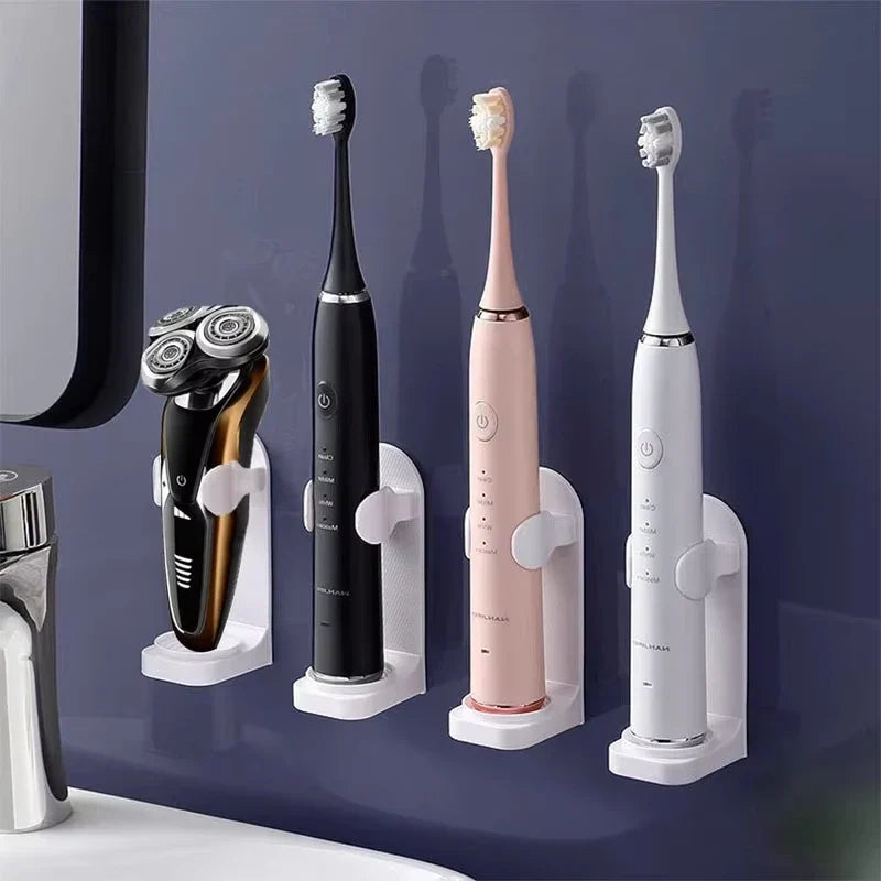 Toothbrush electronic holder, wall mounted adhesive holder, toothbrush organizer to save space and keep dry