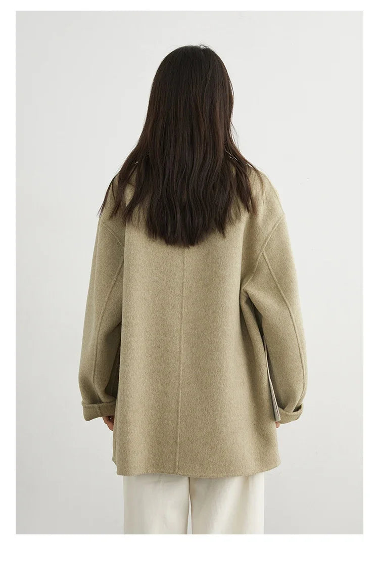 CHIC VEN New Women Woolen Coat Loose Solid Mid-length Double-sided Oversized Office Ladies Jackets Outerwear Autumn Winter 2026
