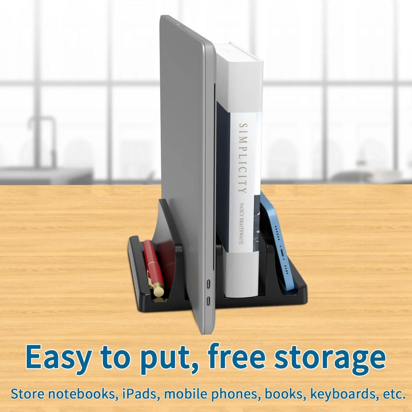 Vertical Laptop Stand for Desk,Dual Slots Plastic Laptop Holder with Space Saving Design,Laptop Stand Supports MacBook