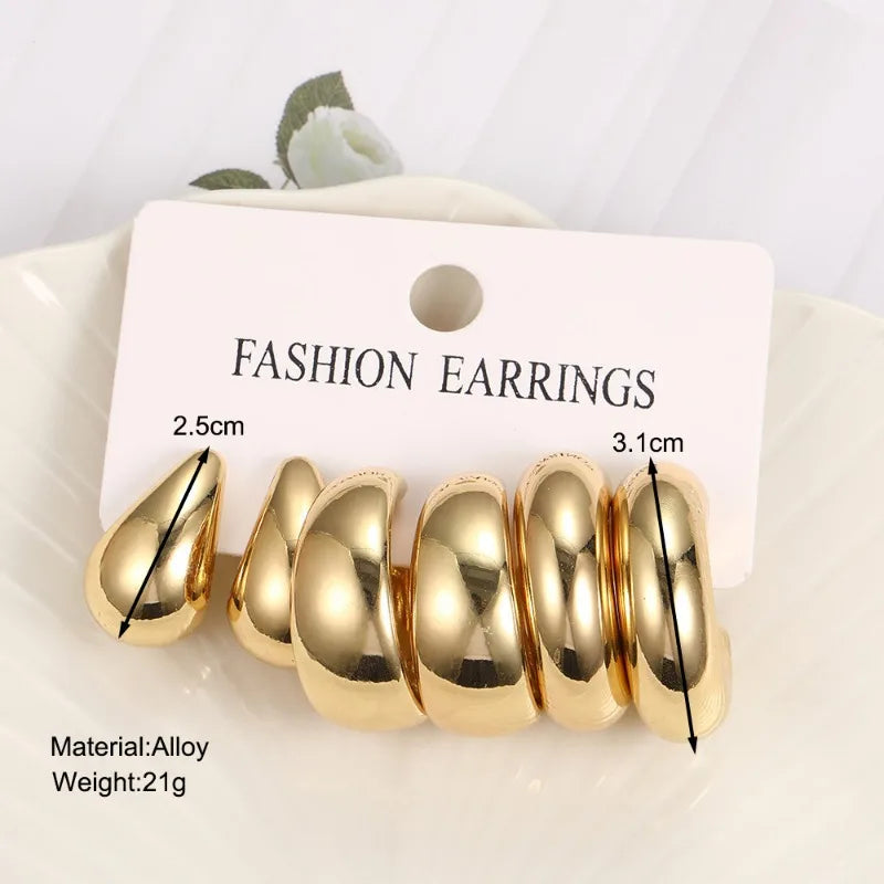 3 Pairs of Fashionable and Simple C-shaped Bean Water Droplet Women's Earring Set, Creative and Luxurious Jewelry Gift