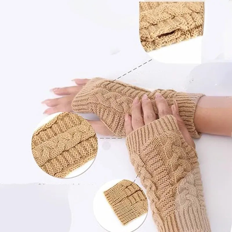 Women Stylish Hand Warmer Winter Gloves Arm Crochet Knitting Faux Wool Mitten Warm Fingerless Glove Twist Pattern Women Gloves