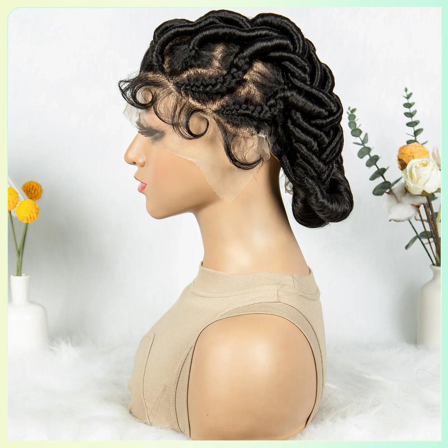 Knotless Cornrow Twist Full Lace Front Wig | Crochet Braids | Transparent Lace | Black Women