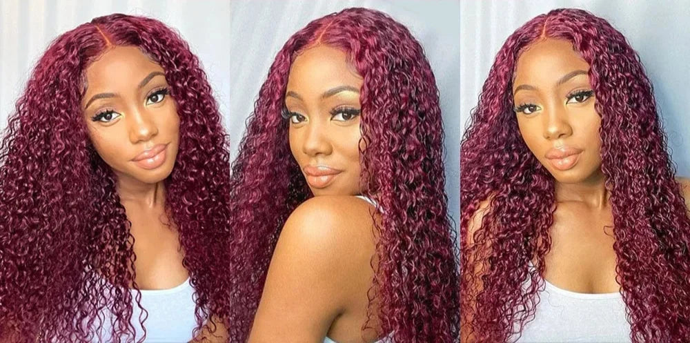 30 Inch Burgundy 99J Curly Human Hair Wig | 13x6 Lace Frontal | 200% Density