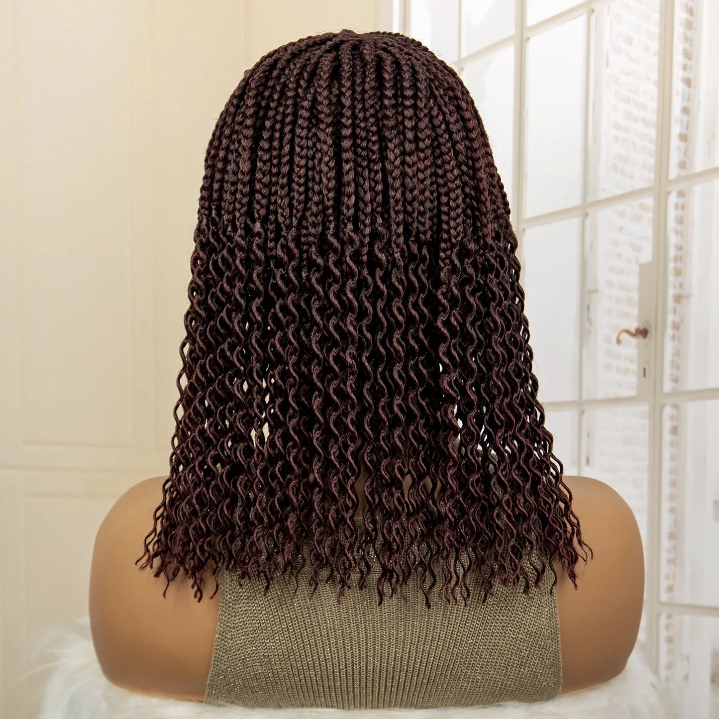 Short 14" Bob Braided Wig | Curly Knotless Box Braids | Synthetic Machine Made Wig | For Black Women