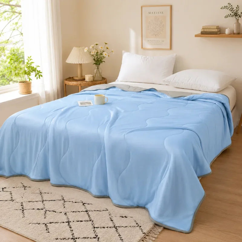 Breathable Cooling Summer Duvet Solid Color Lightweight Soft Cool Touch Comforter Quilt For Bedroom Indoor AC Daily Sleep