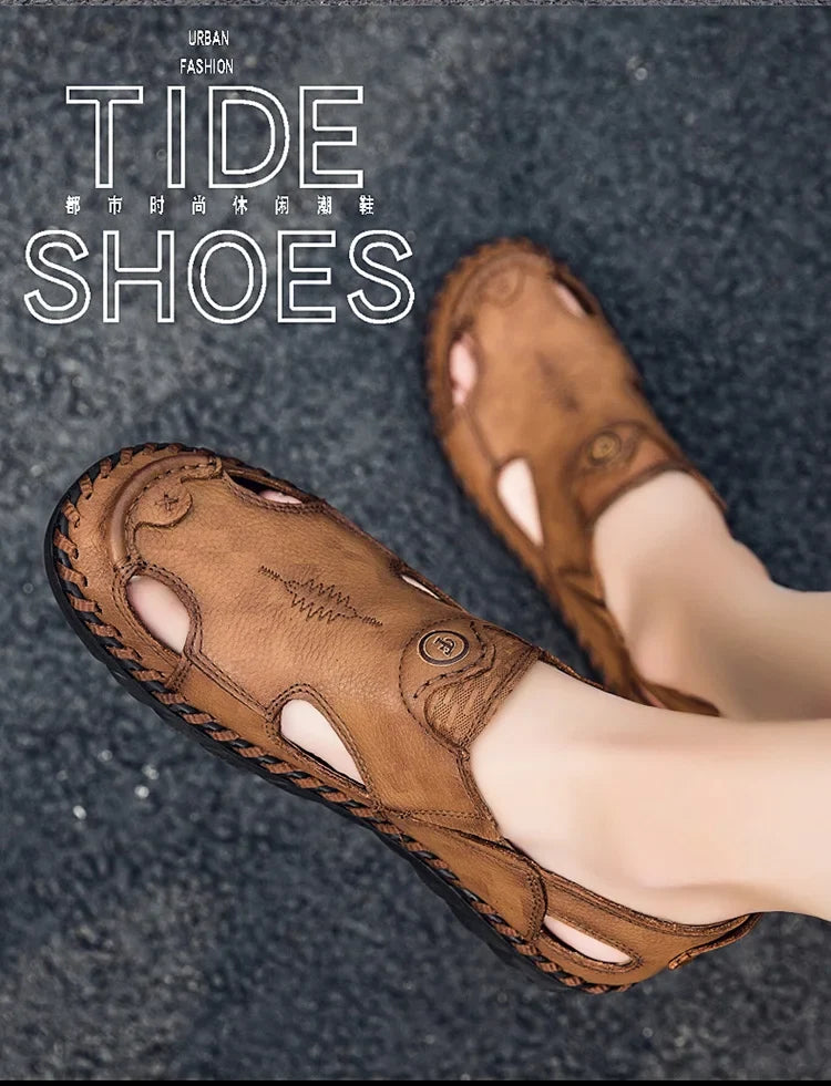 Summer Men Sandals Genuine Leather Mens Casual Shoes Outdoor Men Leather Sandals for Men Beach Shoes Roman mens Shoes