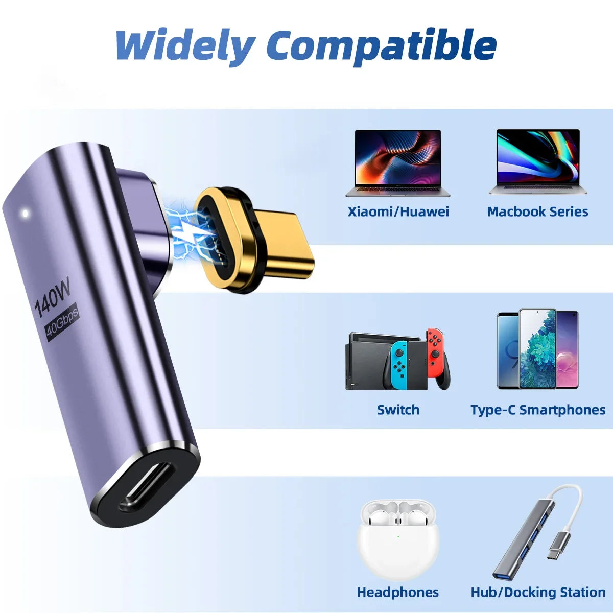 NNBILI 140W USB4.0 40Gbps Thunderbolt3 Magnetic Type-C TO USBC Fast Charge Magnet Converter Cable 8K@60Hz OTG USB Type C Adapter