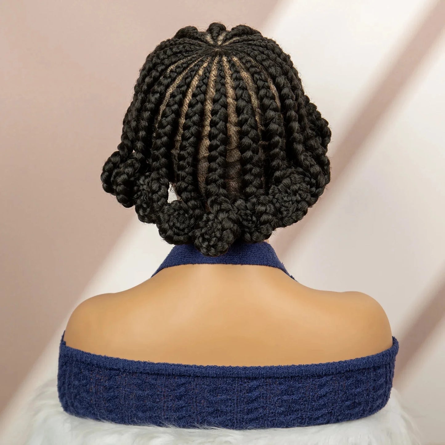 Natural Color Bantu Knot Braided Wig | Cornrow Braids | Full Lace | Heat Resistant Synthetic Wig | African Women