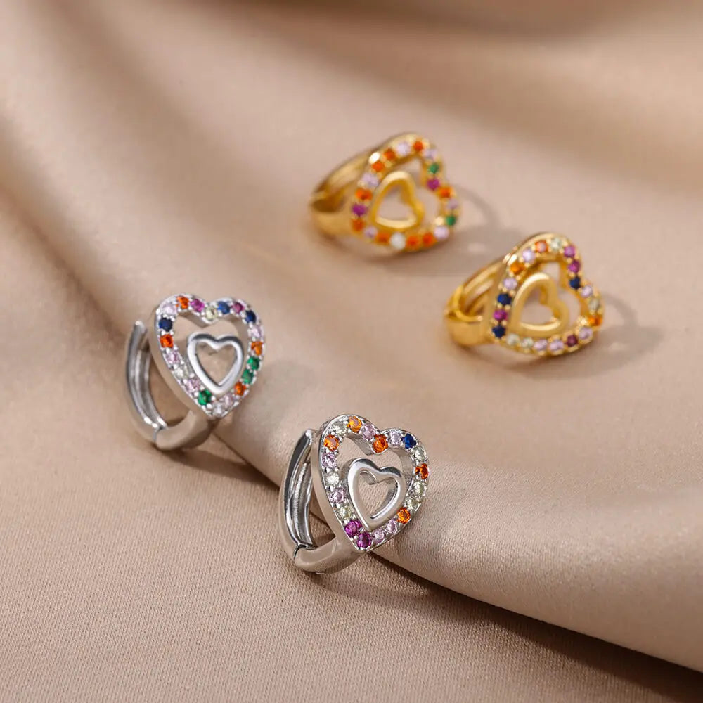Hollow Zircon Heart Earrings For Women Stainless Steel Gold Color Heart Earring Luxury Wedding Couple Jewelry Gift Free Shipping