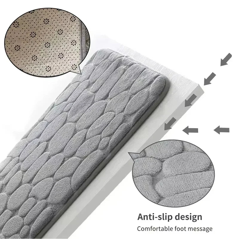 1PC Memory Foam Velvet Carpet Embossed Non-Slip Mat for Bathroom Living Room Cobblestone Floor Home Decorative Rug