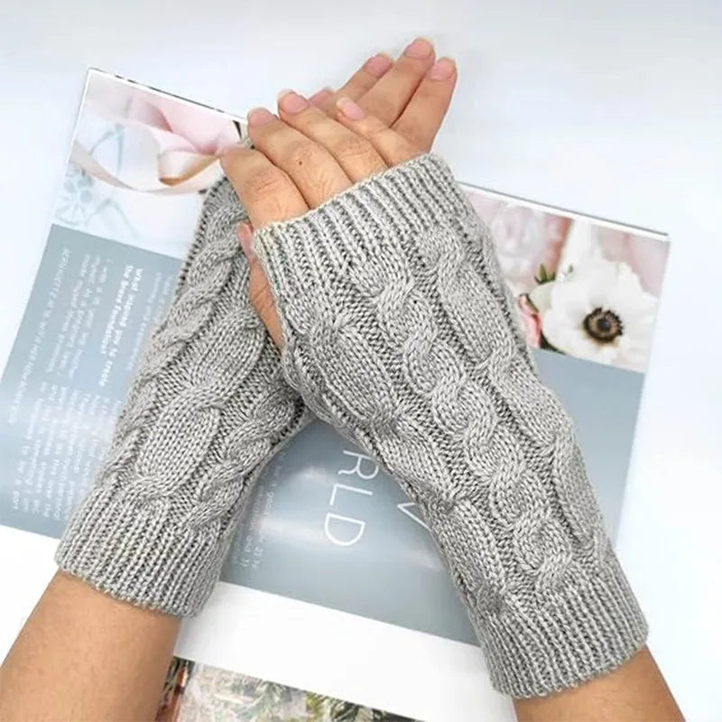 Women Stylish Hand Warmer Winter Gloves Arm Crochet Knitting Faux Wool Mitten Warm Fingerless Glove Twist Pattern Women Gloves