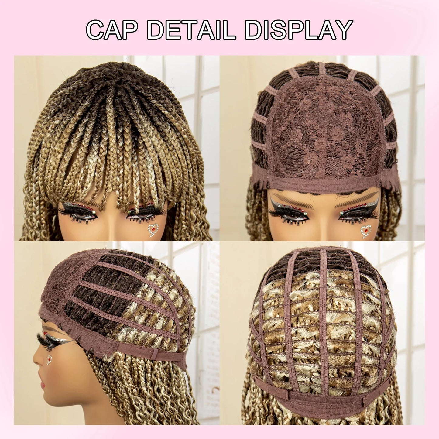 Short 14" Bob Braided Wig | Curly Knotless Box Braids | Synthetic Machine Made Wig | For Black Women