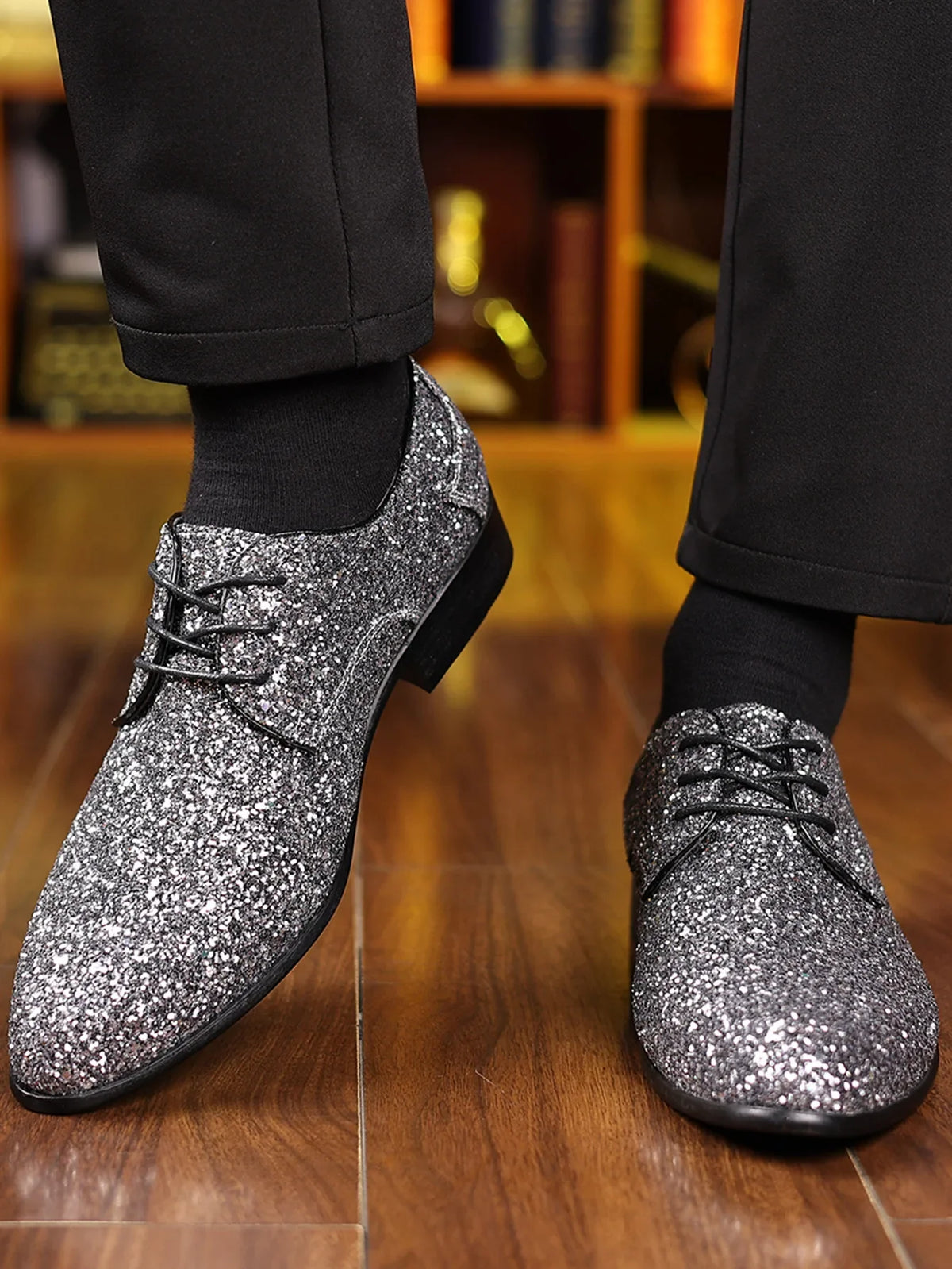 Luxury Men Dress Shoes Gold Silver Sequin Wedding Shoes High Quality Lace-Up  Oxford Shoes Fashion Designer Men Flats Large Size