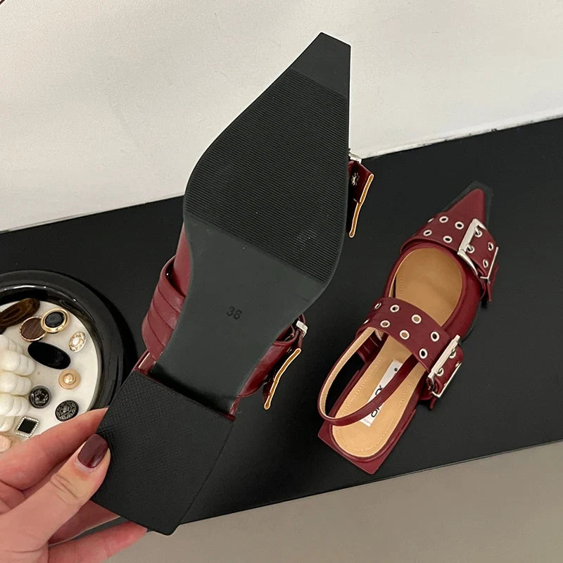 Women Flat With Shoes 2026 Designer Luxury Buckle Fashion Ladies Flats Shoes Slingback Pointed Toe Casual Female Sandals Mules