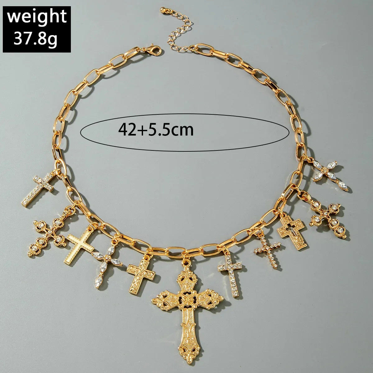 Vintage Creative Imitation Pearl Big Cross Pendant Necklace for Men Woman Luxury Rhinestone Choker Adjustable Chain Jewelry