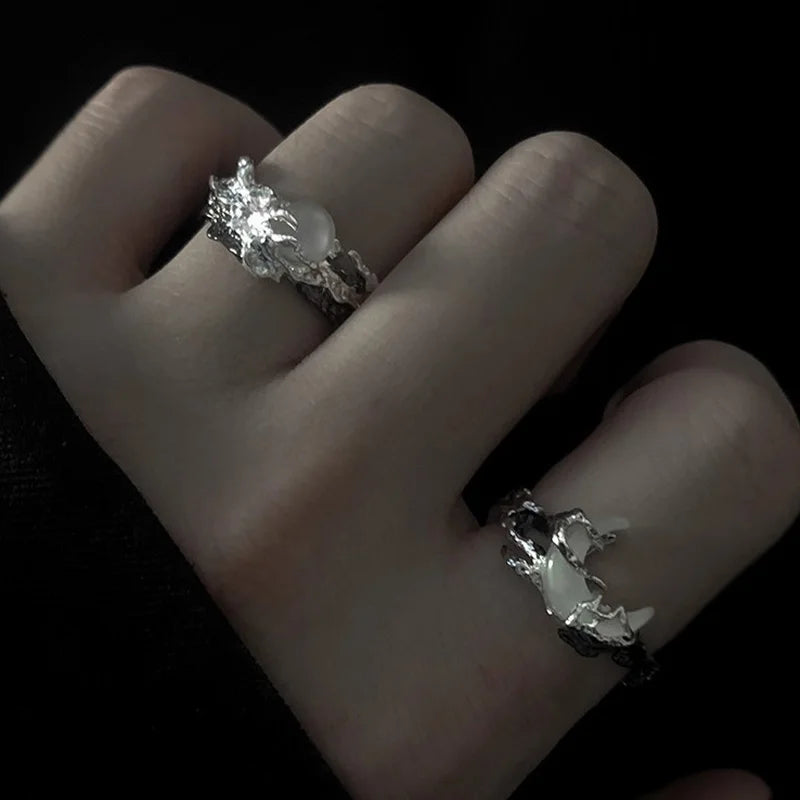Vintage Y2K Irregular Sun Moon Open Ring for Women Men Adjustable Metal Punk Finger Rings Fashion Party Jewelry Lovers Gifts