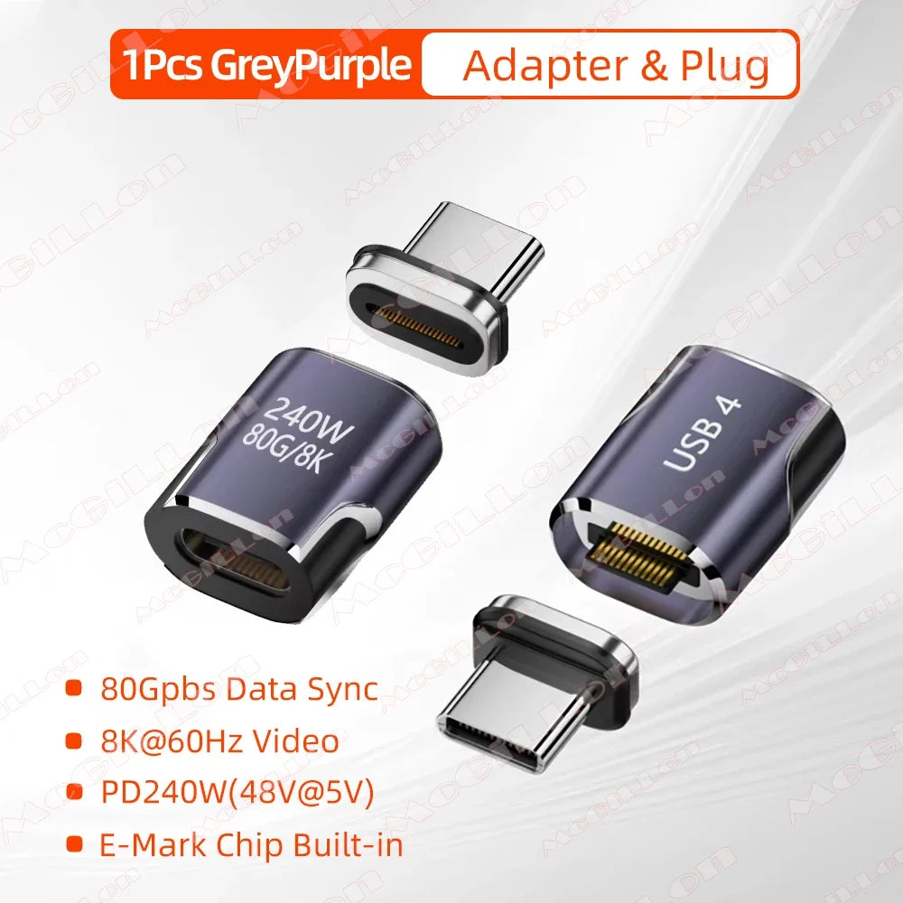 240W USB4.0 80Gbps Thunderbolt5 Magnetic Type-C OTG USB C To USB-C Fast Charge Magnet Converter Cable 8K@60Hz USB Type C Adapter