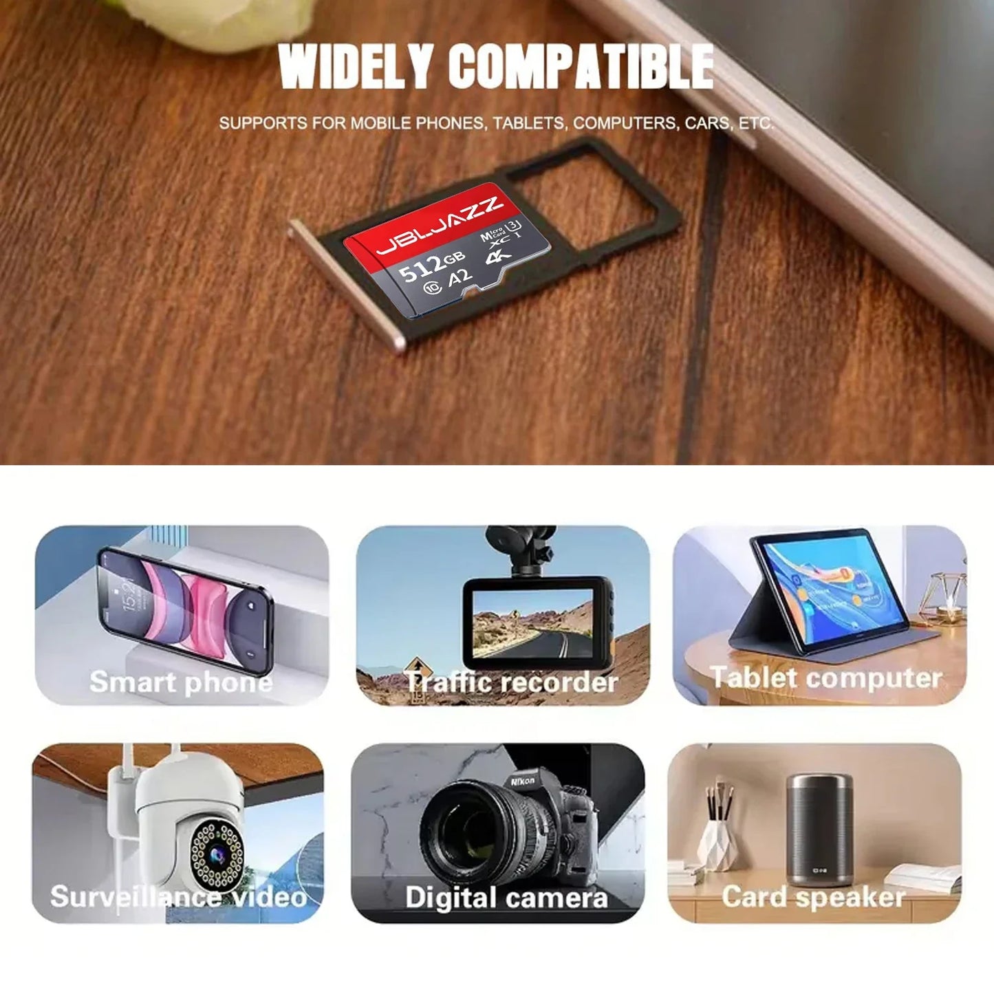 Class 10 Micro TF SD Card 256GB 512GB 64GB Memory Card High Speed Flash A2 Mini TF SD Card for Smartphone Camera Flash Storage