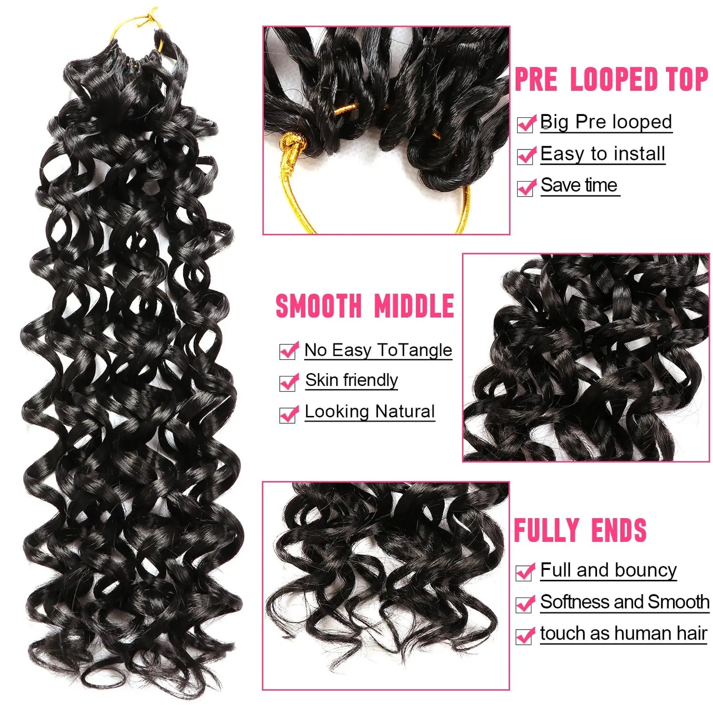 Beach Curl Crochet Hair | Bohemian Deep Wave Braids | 18 Strands per Pack