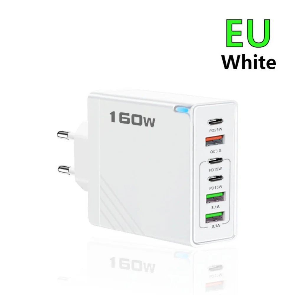 160W USB C Charger Fast Charging PD QC3.0 Wall Charger Adapter For iPhone 16 Samsung S24 Xiaomi Huawei Multi Ports Phone Charger