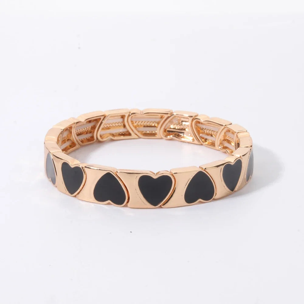 2026 New Black Gold Color Beaded Bangle for Women and Men Handmade Elastic hand Wrist Bracelets