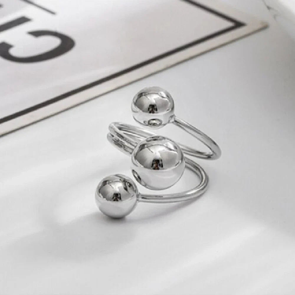 New Temperament Multi-layer Irregular Geometry  Sliver Color Smooth Planet Stainless Steel Open Rings for Women Designer Jewelry