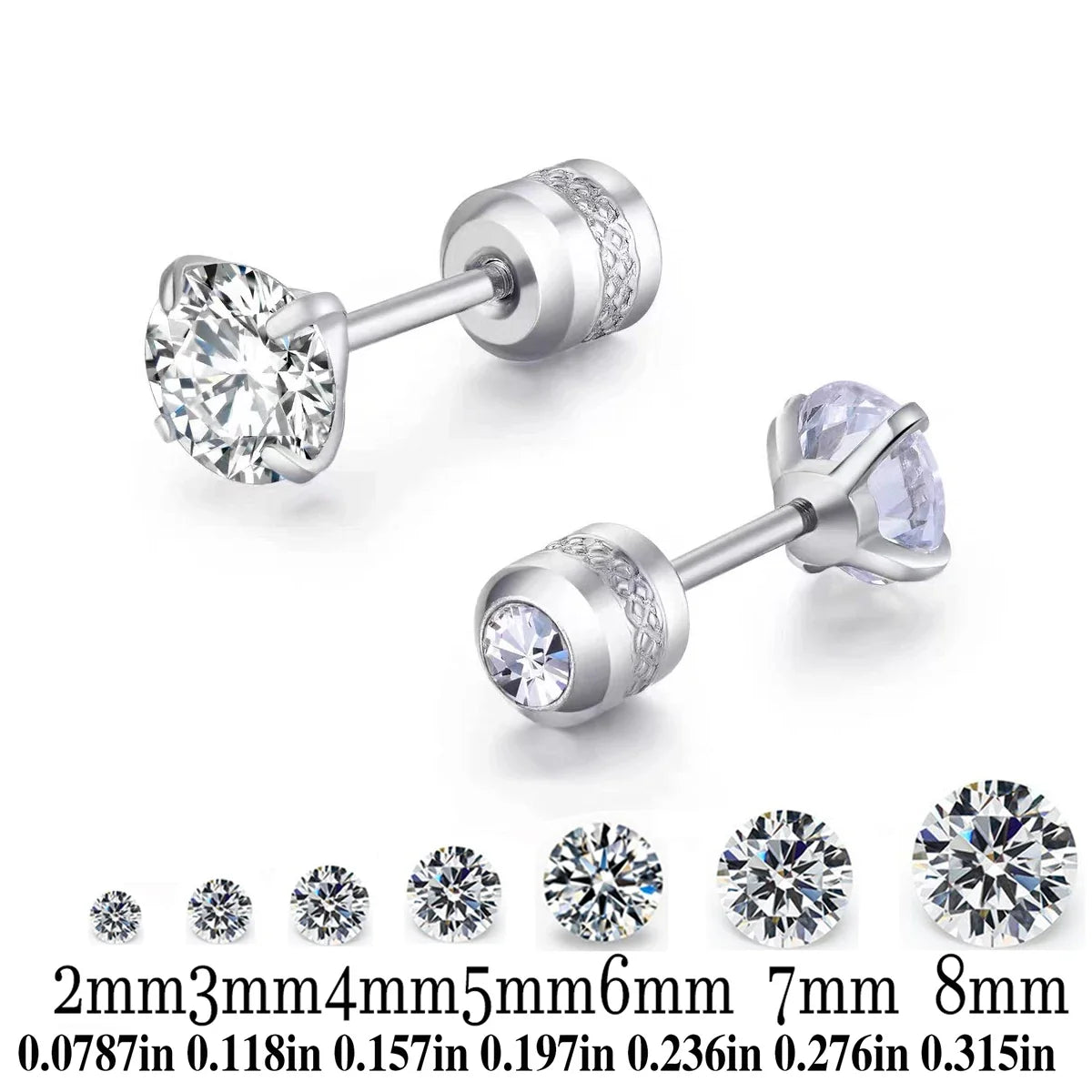 TOP 4 Color Titanium Steel Stud Earrings for Men Women CZ Zircon Screw Silver Black Rose Golden Earring Best Gift Jewelry