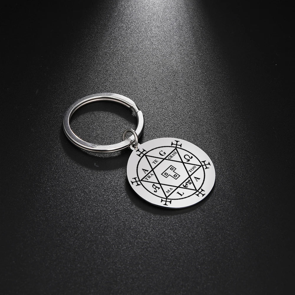 Dawapara Protection Secret Seal of Solomon Pendant Keychain Witchcraft Hexagram Wealth Fortune Amulet Stainless Steel Jewelry