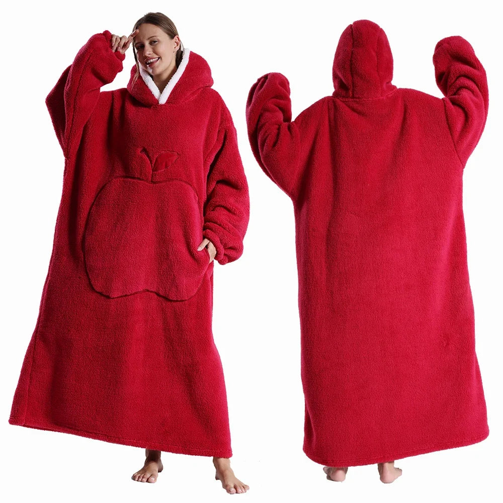 Women Plush Fleece Blanket Men Warm Thick Hoodies Adult Giant TV Blanlets with Sleeves Super Long Cold-proof Homewear Pajamas