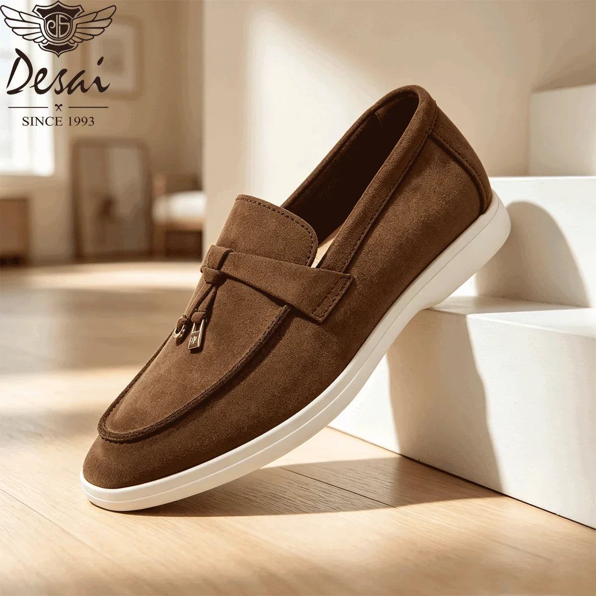 Desai Men's Faux Suede Loafers Metal Buckle Tassel Slip-on Casual Driving Shoes Lightweight Comfort