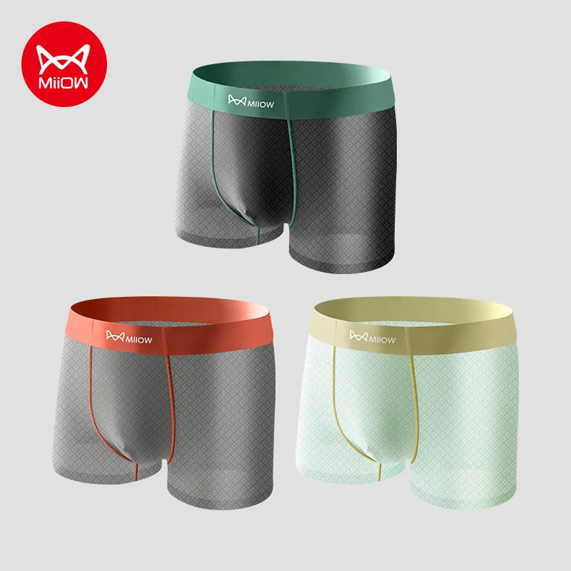 MiiOW 3Pcs Summer Ice Silk Men Panties Breathable Mesh Mens Underpants Antibacterial Man Boxershorts Cool Seamless Men Underwear