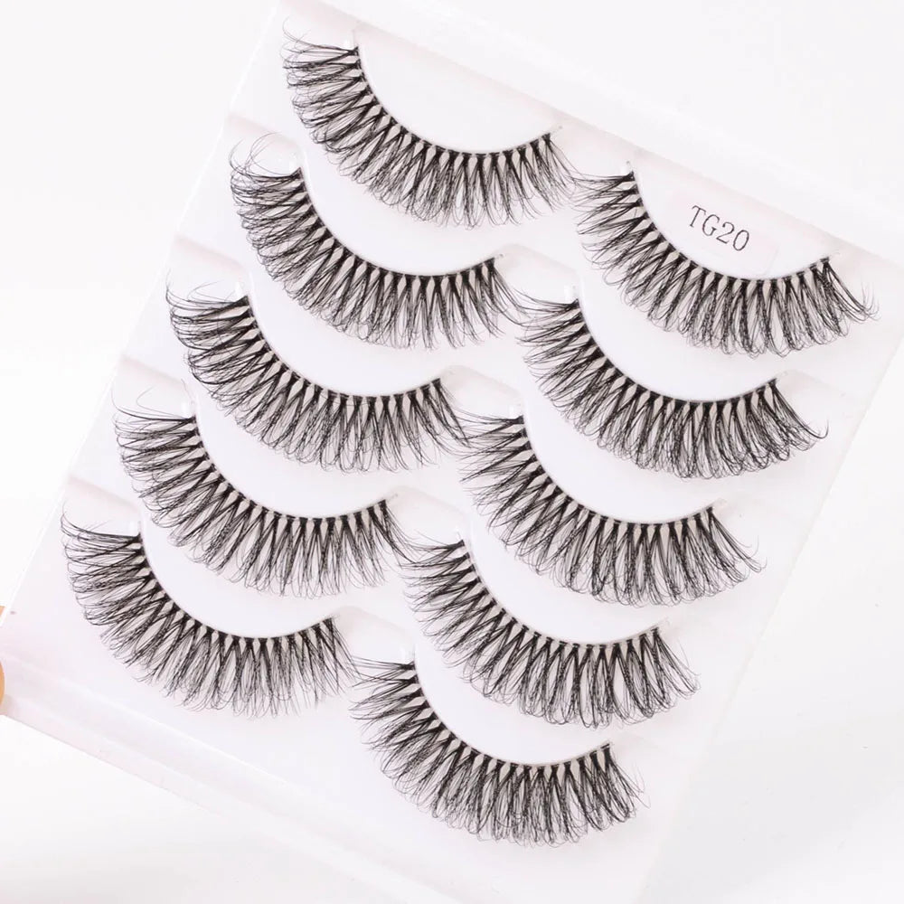 Yiernuo 1/5 Pairs Long Transparent Band Vegan Eyelash D Curl Russian Eyelashes Clear Band Lashes Invisible Band Lashes