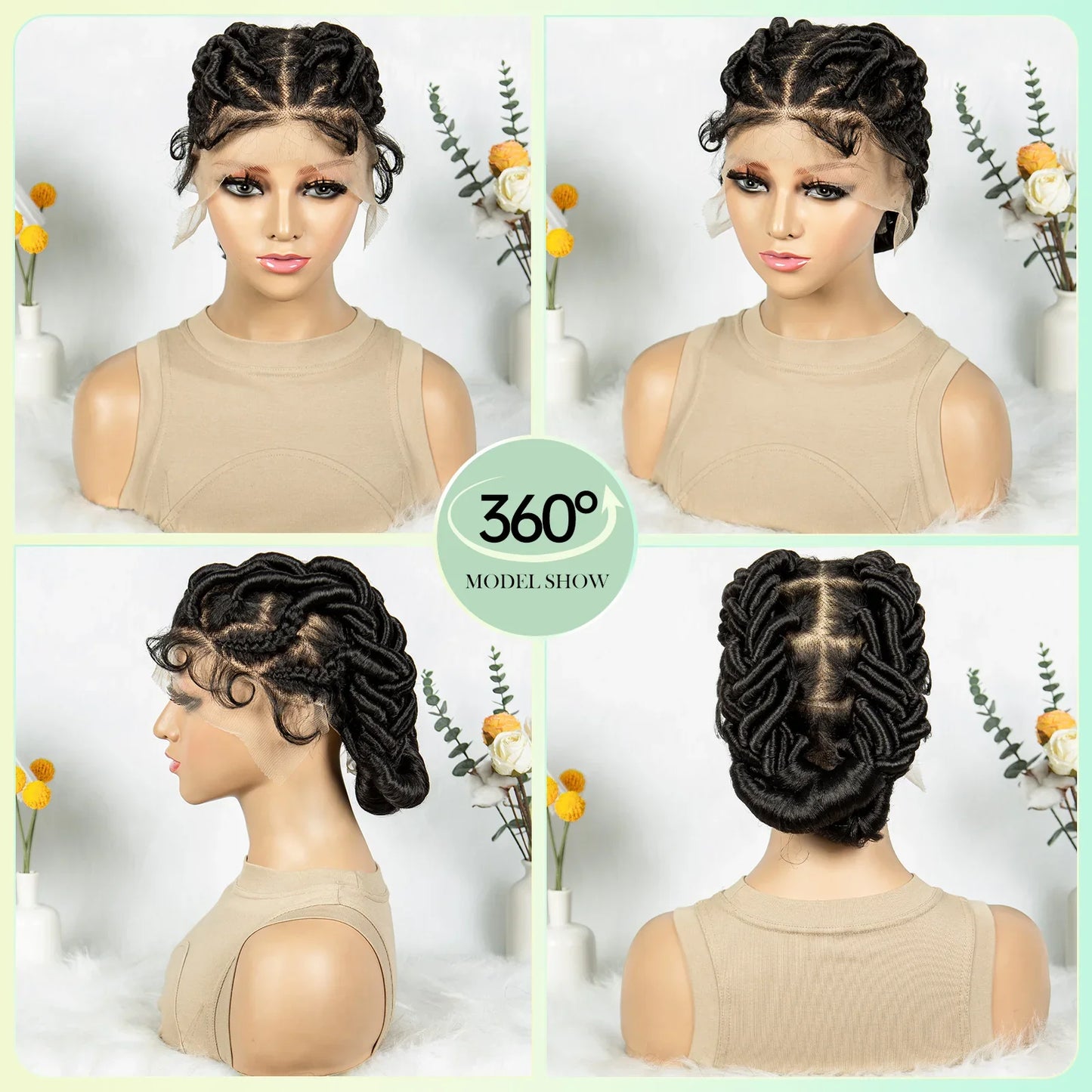 Knotless Cornrow Twist Full Lace Front Wig | Crochet Braids | Transparent Lace | Black Women