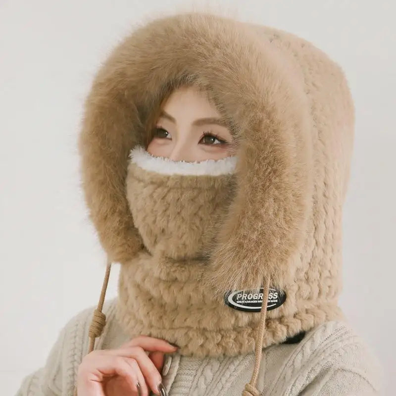 Simple Solid Color Cycling Windproof Cap Thickened Neck Warmer Ear Protection Hat Keep Warm Windproof Winter Hat Scarf Set