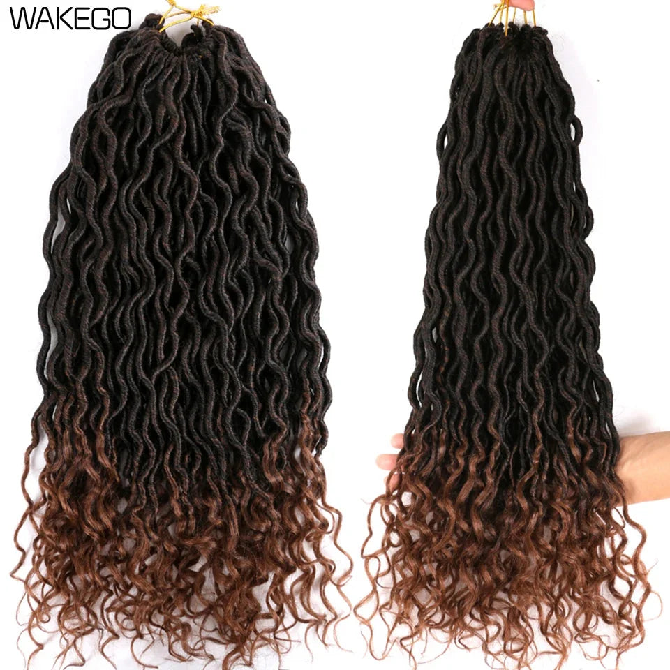 Goddess Faux Locs Crochet Hair | 18" Soft Curly Braids | Ombre Dreadlocks Extensions | 24 Strands/Pack