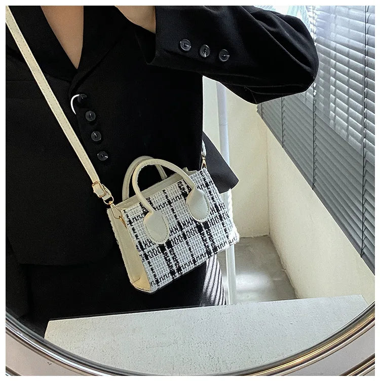 Women's Mini Handbag & Ladies Pouch | Fashion Check Pattern Shoulder Bag & Crossbody Messenger Bag (Lightweight Simple Elegant Tote)