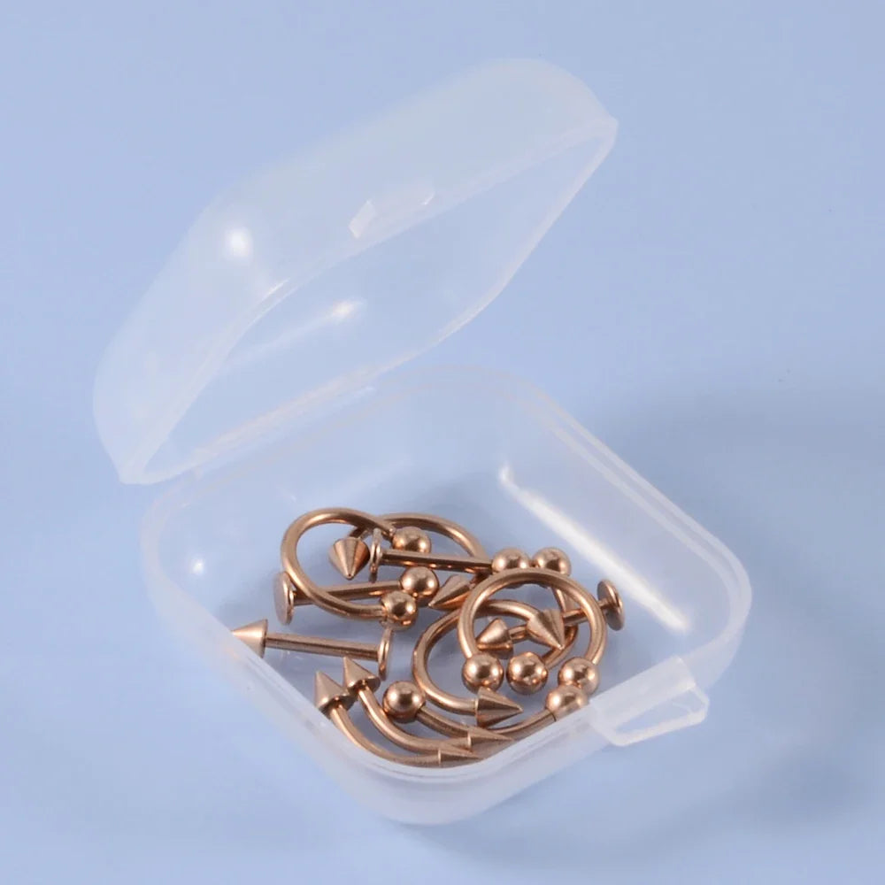 12pcs/Set Surgical Steel Silver Color Gold Plated Black Rainbow Ear Nose Eyebrow Labret Basic Piercing Jewelry Set 8mm