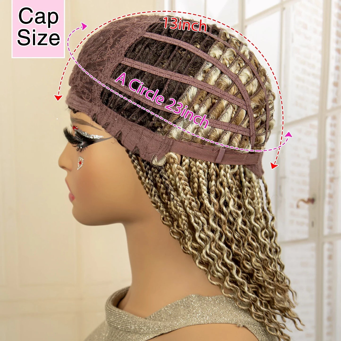 Short 14" Bob Braided Wig | Curly Knotless Box Braids | Synthetic Machine Made Wig | For Black Women