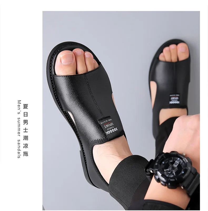 Brand Man Sandals Designer Fashion Leather Casual for Men Summer Comfortable Beach Slippers Outdoor Non-slip Men Sandalias 2026