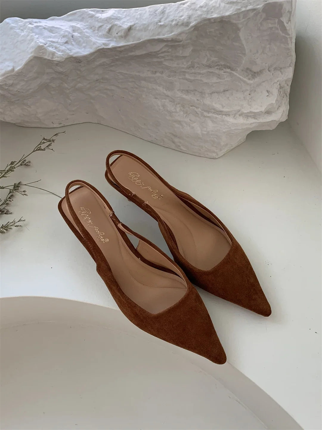 Bailamos Women Sandals Pointed Toe Elegant Low-heel Shoes Summer Fashion Slingback Woman Mules Shoes Pumps Dress Shoes