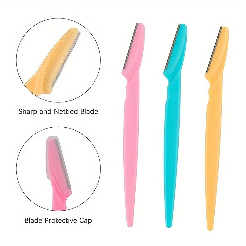3Pcs Women Eyebrow Razor Stainless Steel Curved Blade Portable Household Facial Grooming Accessory