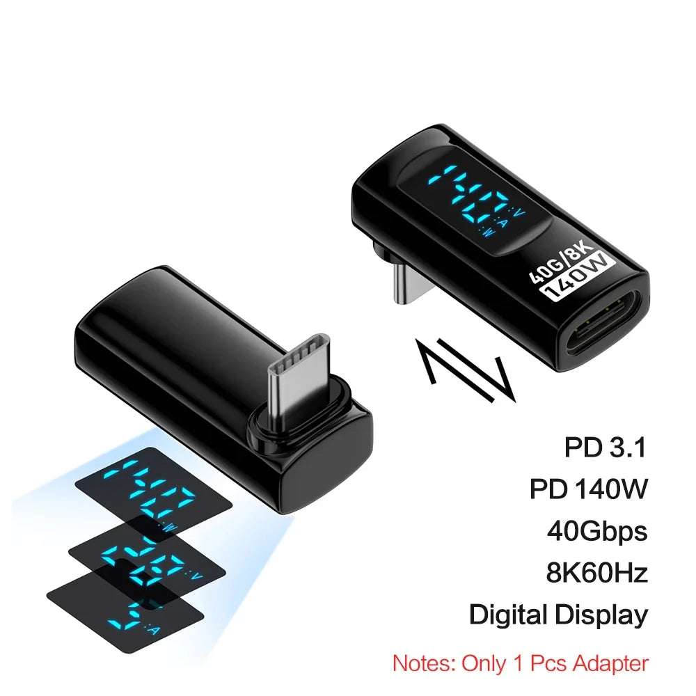 90 Degree USB C Adapter Right Angle U Shape Type C Adapter 40Gbps Data Transfer PD 140W USB4.0 8K 60Hz Video for Thunderbolt 3/4